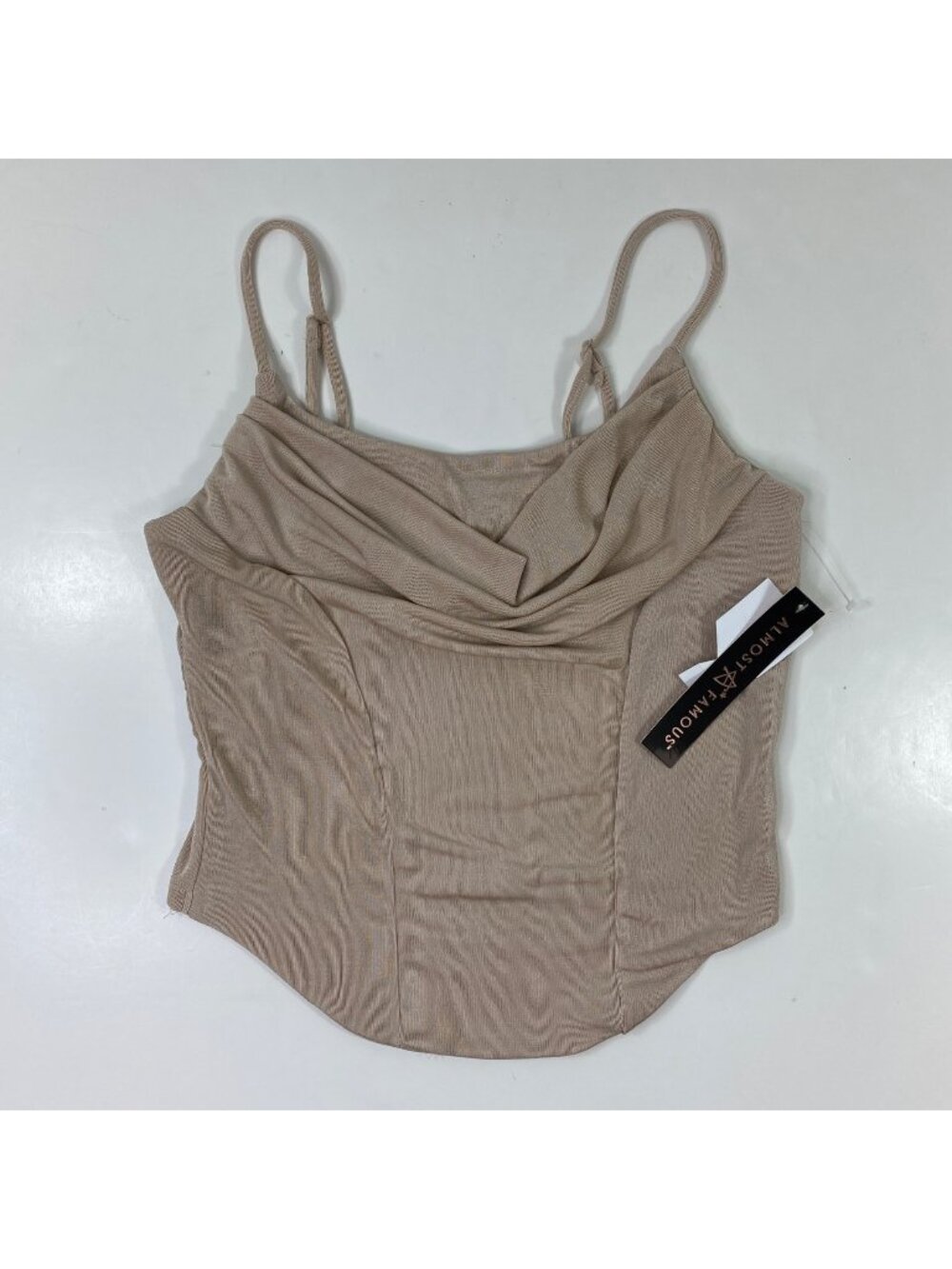 Almost Famous Womens Tank Top Almond Draped Cowl Neck Adjustable Straps Size XL